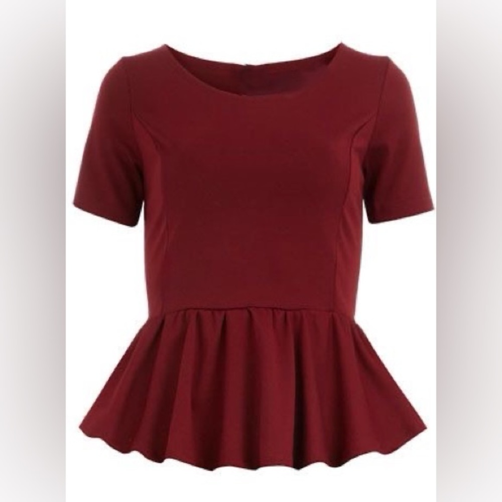Halogen Blouse - Red Burgandy Peplum
